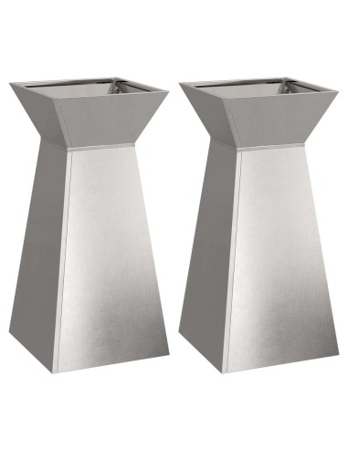 Саксия с колона 2 pcs Сребрист 35 x 35 x 73 см Стомана