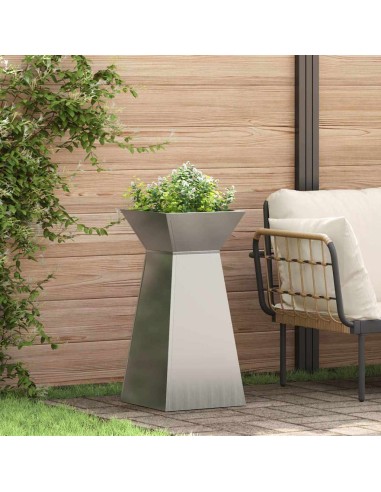 Саксия с колона 2 pcs Сребрист 35 x 35 x 73 см Стомана