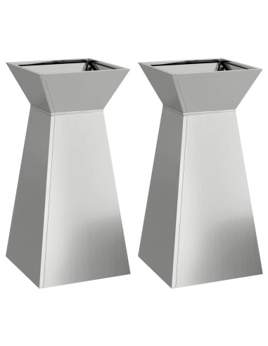 Саксия с колона 2 pcs Сребрист 35 x 35 x 73 см Стомана