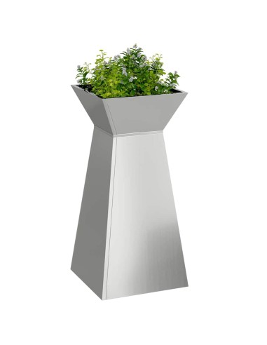 Саксия с колона 2 pcs Сребрист 35 x 35 x 73 см Стомана