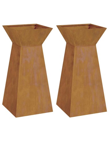 Саксия с колона 2 pcs Сребрист 35 x 35 x 73 см Стомана