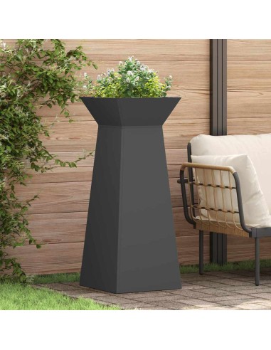 Саксия с колона 2 pcs Черно 40 x 40 x 100 cm Стомана