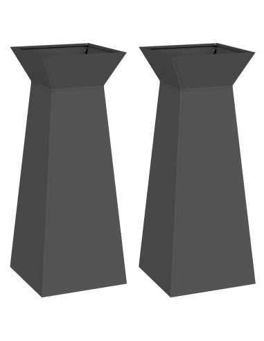 Саксия с колона 2 pcs Черно 40 x 40 x 100 cm Стомана