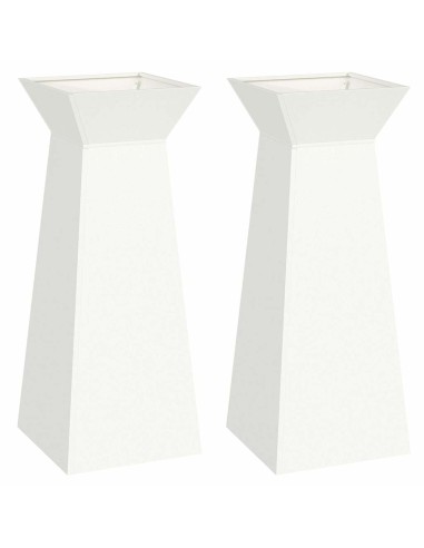 Саксия с колона 2 pcs Бяло 40 x 40 x 100 cm Стомана