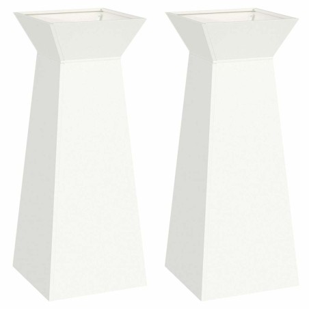 Саксия с колона 2 pcs Бяло 40 x 40 x 100 cm Стомана