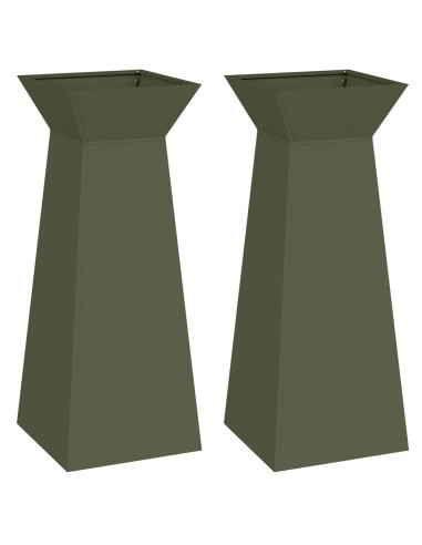 Саксия с колона 2 pcs Маслинено 40 x 40 x 100 cm Стомана