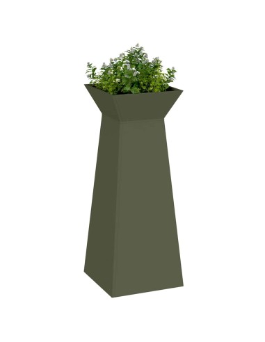 Саксия с колона 2 pcs Маслинено 40 x 40 x 100 cm Стомана