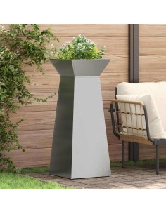 Саксия с колона 2 pcs Сребрист 40 x 40 x 100 cm Стомана