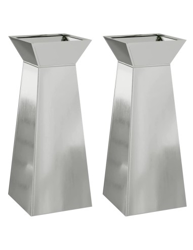 Саксия с колона 2 pcs Сребрист 40 x 40 x 100 cm Стомана
