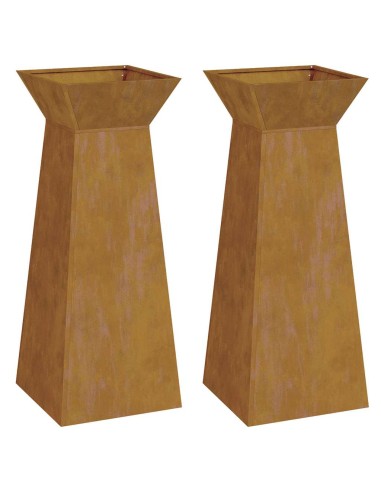 Саксия с колона 2 pcs Сребрист 40 x 40 x 100 cm Стомана