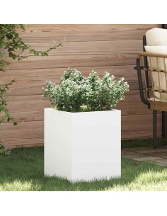 Градинска саксия Бяло 32 x 32 x 40 см Студено валцована стомана