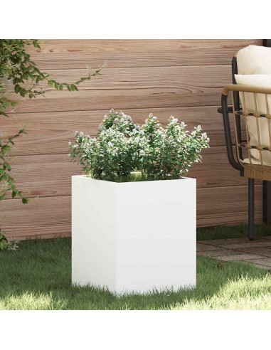 Градинска саксия Бяло 32 x 32 x 40 см Студено валцована стомана