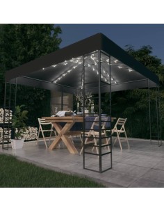 Градинска шатра с LED светещи стрингове, 3х3 м, антрацит
