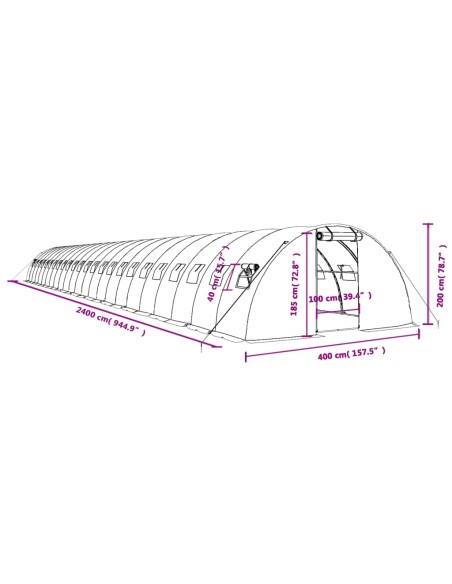 Оранжерия със стоманена рамка зелена 96 м² 24x4x2 м