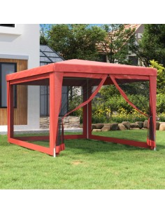 Парти палатка с 4 мрежести странични стени червена 3x4 м HDPE