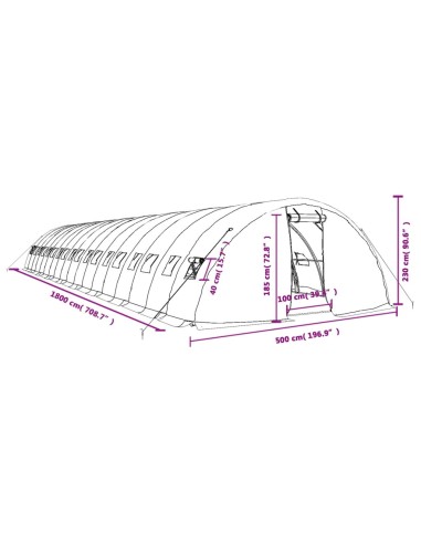 Оранжерия със стоманена рамка зелена 90 м² 18x5x2,3 м