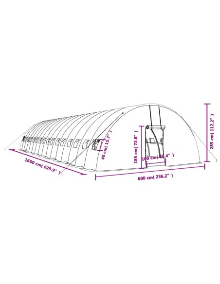 Оранжерия със стоманена рамка бяла 96 м² 16x6x2,85 м