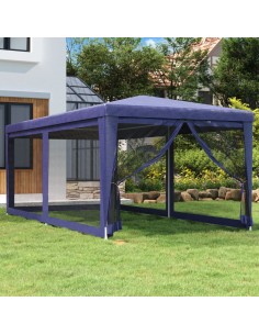 Парти палатка с 6 мрежести странични стени, синя, 3x6 м, HDPE