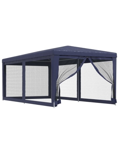 Парти палатка с 6 мрежести странични стени, синя, 3x6 м, HDPE