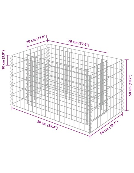 Габион повдигната леха, поцинкована стомана, 90x50x50 cм