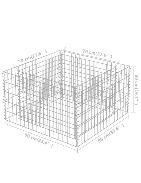 Габион повдигната леха, поцинкована стомана, 90x90x50 cм