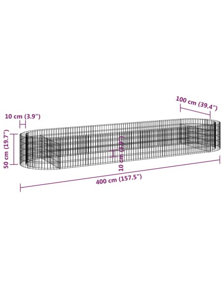 Габион повдигната леха, поцинковано желязо, 400x100x50 cм