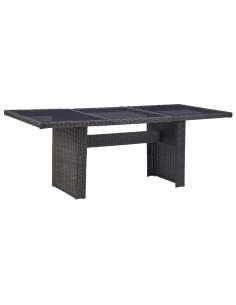 Градинска трапезна маса черна 200x100x74 см стъкло и полиратан
