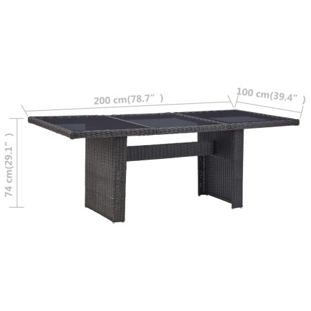 Градинска трапезна маса черна 200x100x74 см стъкло и полиратан