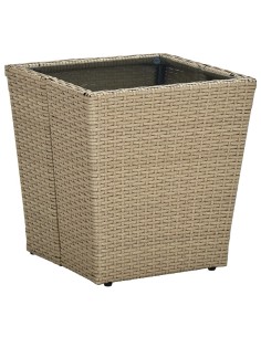 Маса за чай бежова 41,5x41,5x43 см полиратан и закалено стъкло