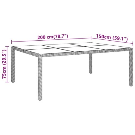 Градинска маса 200x150x75 см закалено стъкло и полиратан сива