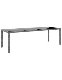 Градинска маса 250x100x75 см закалено стъкло и полиратан сива