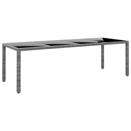 Градинска маса 250x100x75 см закалено стъкло и полиратан сива