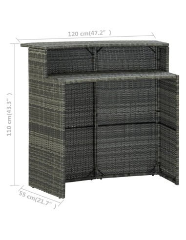 Градинска бар маса, сива, 120x55x110 см, полиратан