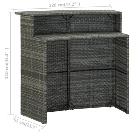 Градинска бар маса, сива, 120x55x110 см, полиратан