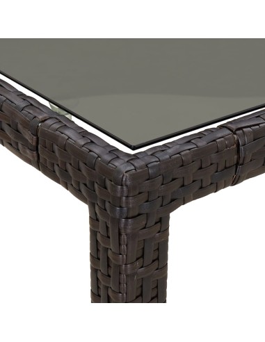 Градинска маса 150x90x75 см закалено стъкло и полиратан кафява