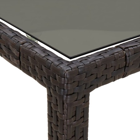 Градинска маса 150x90x75 см закалено стъкло и полиратан кафява