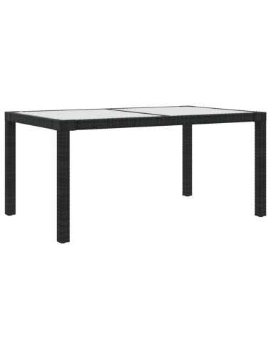 Градинска маса 150x90x75 см закалено стъкло и полиратан черна