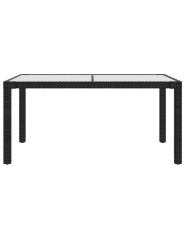 Градинска маса 150x90x75 см закалено стъкло и полиратан черна