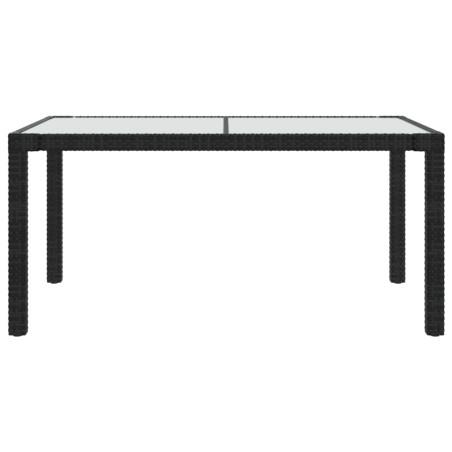 Градинска маса 150x90x75 см закалено стъкло и полиратан черна