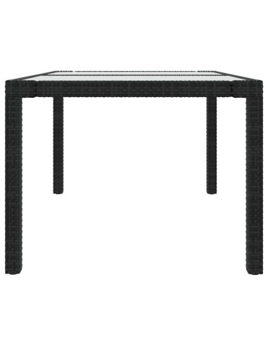 Градинска маса 150x90x75 см закалено стъкло и полиратан черна