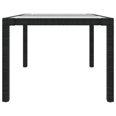 Градинска маса 150x90x75 см закалено стъкло и полиратан черна