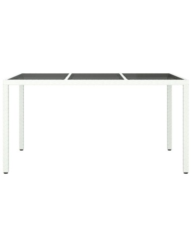 Градинска маса 150x90x75 см закалено стъкло и полиратан бяла