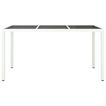 Градинска маса 150x90x75 см закалено стъкло и полиратан бяла