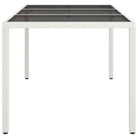 Градинска маса 150x90x75 см закалено стъкло и полиратан бяла