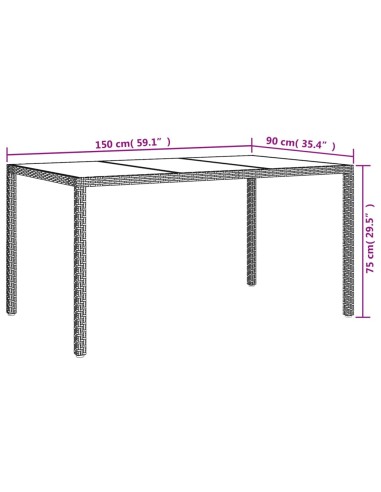 Градинска маса 150x90x75 см закалено стъкло и полиратан бяла