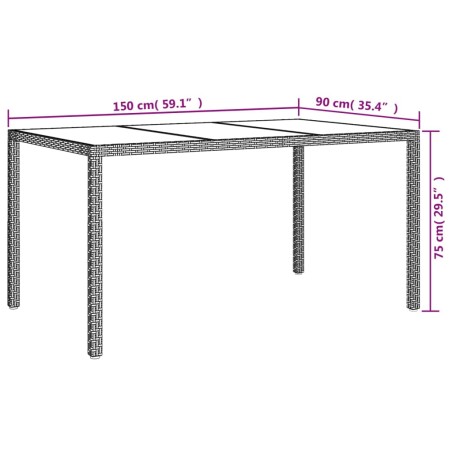 Градинска маса 150x90x75 см закалено стъкло и полиратан бяла