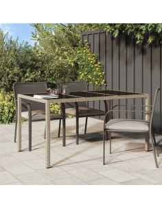 Градинска маса 150x90x75 см закалено стъкло и полиратан бежова