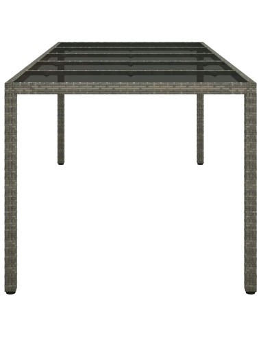 Градинска маса сива 250x100x75 см закалено стъкло и полиратан
