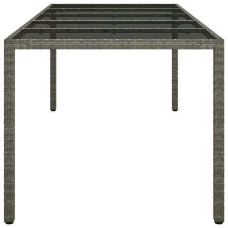 Градинска маса сива 250x100x75 см закалено стъкло и полиратан