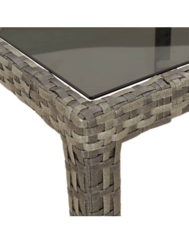 Градинска маса сива 250x100x75 см закалено стъкло и полиратан